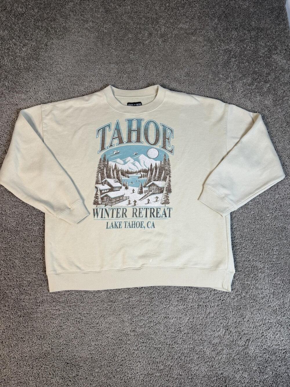 Lake Tahoe Sweatshirt Mens XL Beige State Of Mine Pullover Graphic Lined